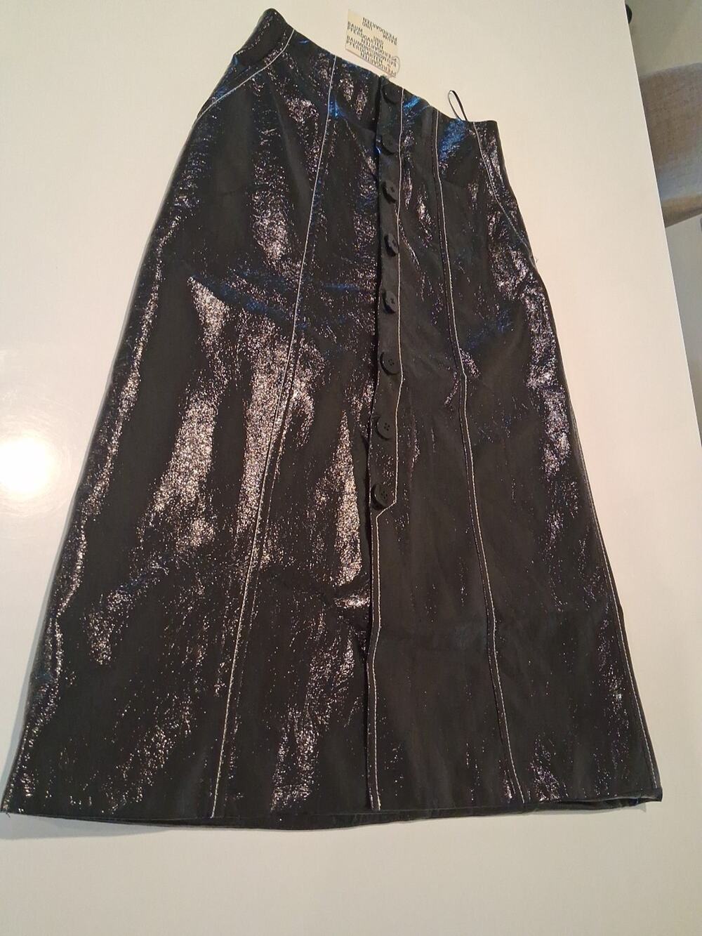 NEW Baum Und Pferdgarten Shaene Black Patent Faux Leather Midi Skirt SZ 34 US 4